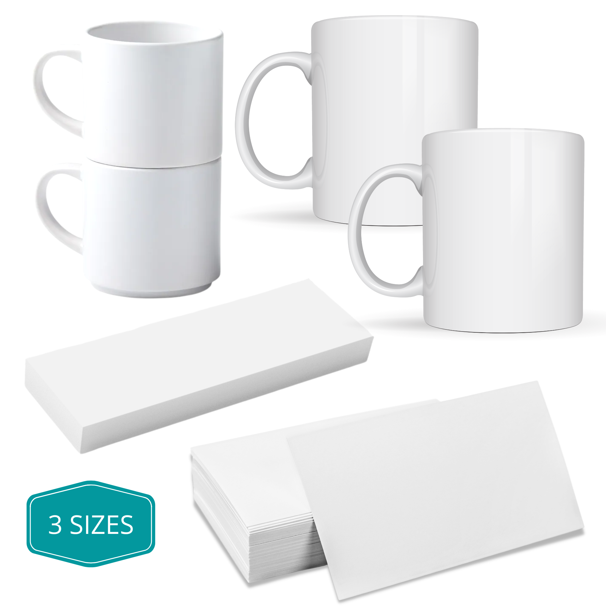 Precut Butcher Paper Sheets for Sublimation Mugs (3 Size Pack, fit 10oz,  11/12 oz Mugs & 15 oz Mugs perfectly), White, Uncoated
